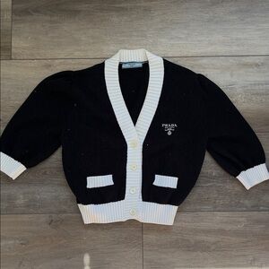 Prada Black and Cream Knit cropped Cardigan